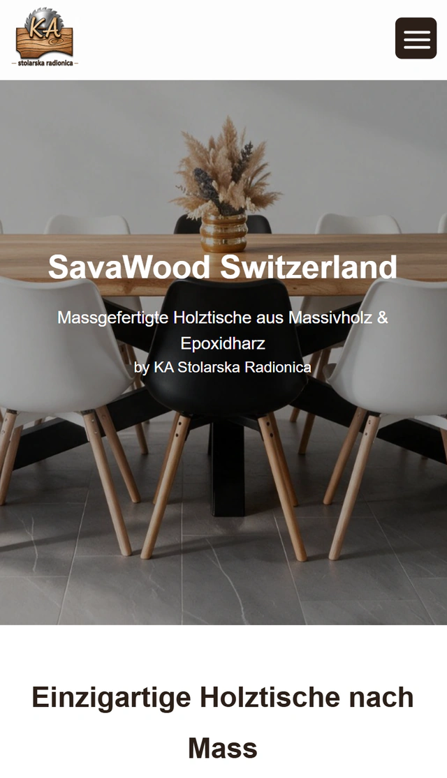 Mobile Ansicht der SavaWood Switzerland Website