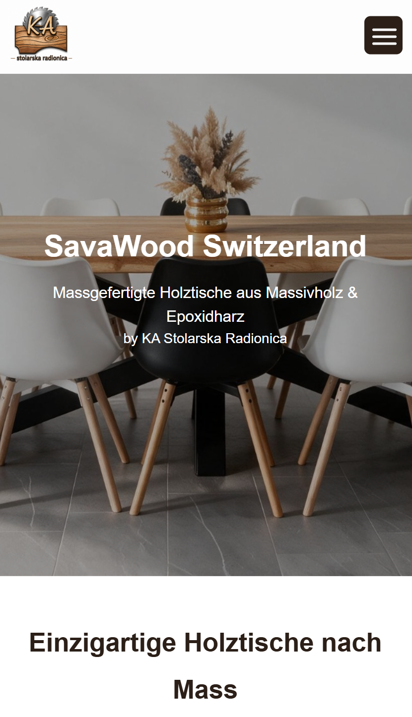 Mobile Ansicht der SavaWood Switzerland Website